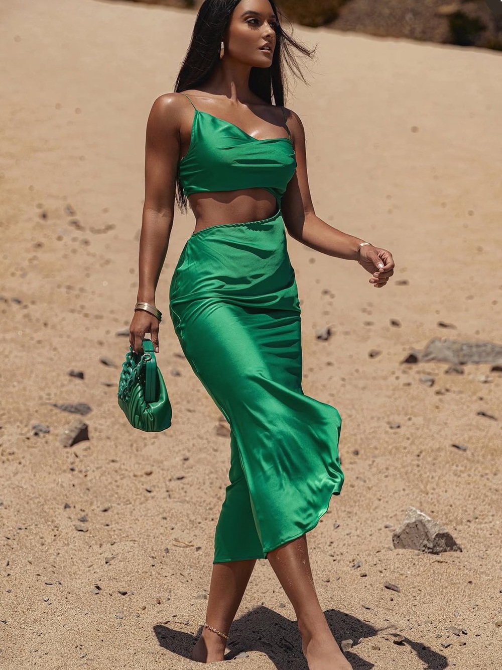 Jluxlabel -Midi Green Cutout Satin Dress - NWT